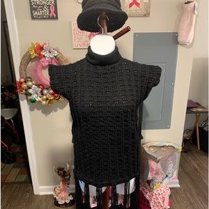 Crochet sweater with bucket hat